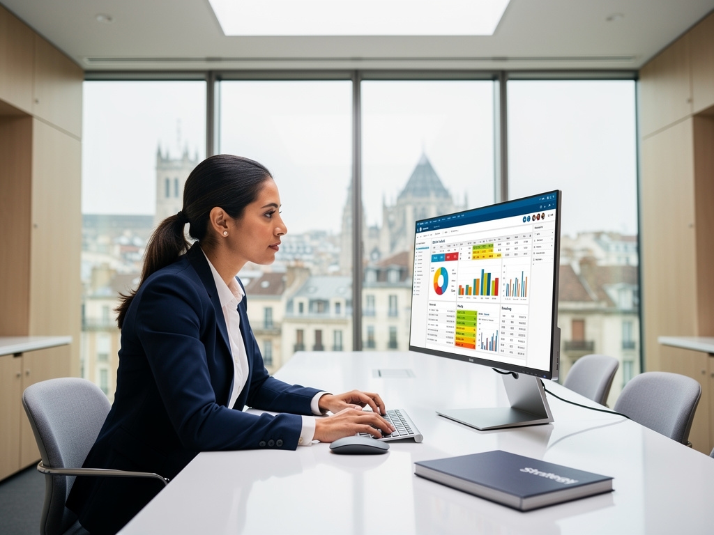 Profesional de marketing revisando una auditoría técnica en su ordenador